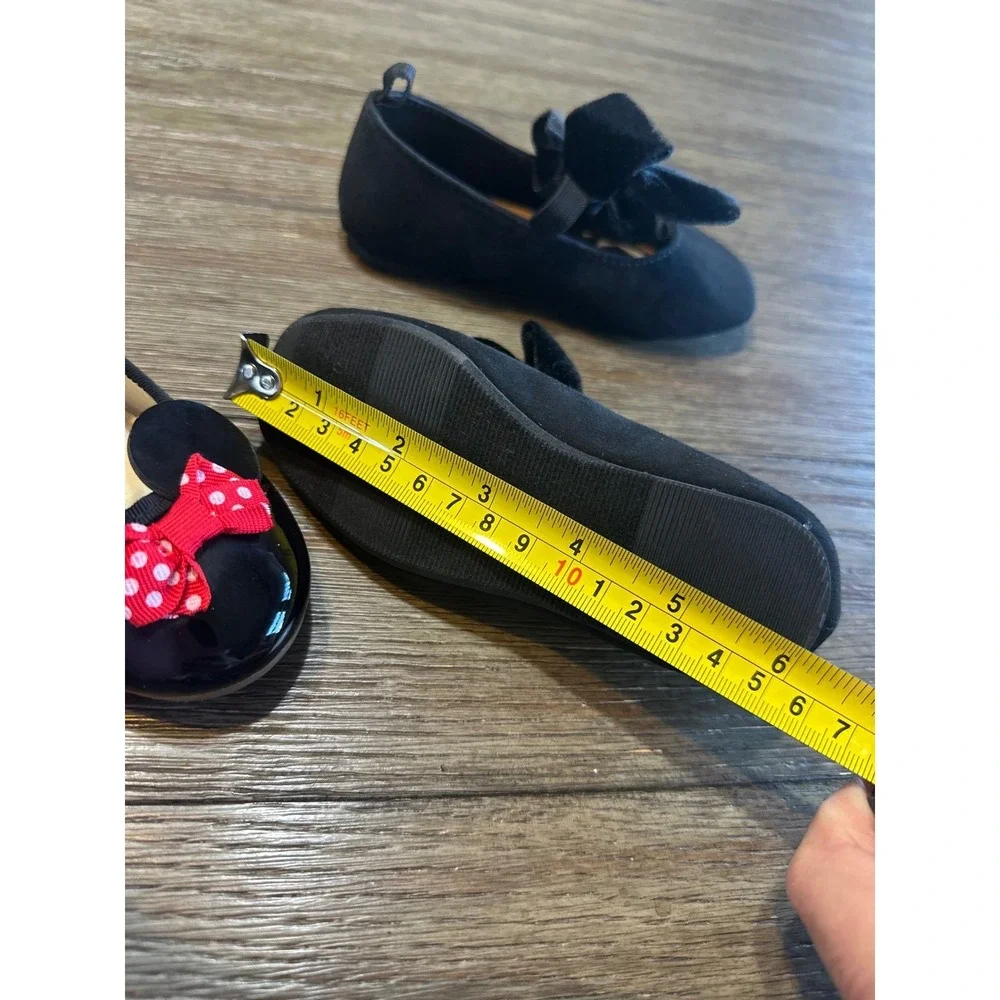 Baby Girl Disney Minnie Mouse Black Ballet Flats Bundle‎ of 2 Shoes Size 6-7
